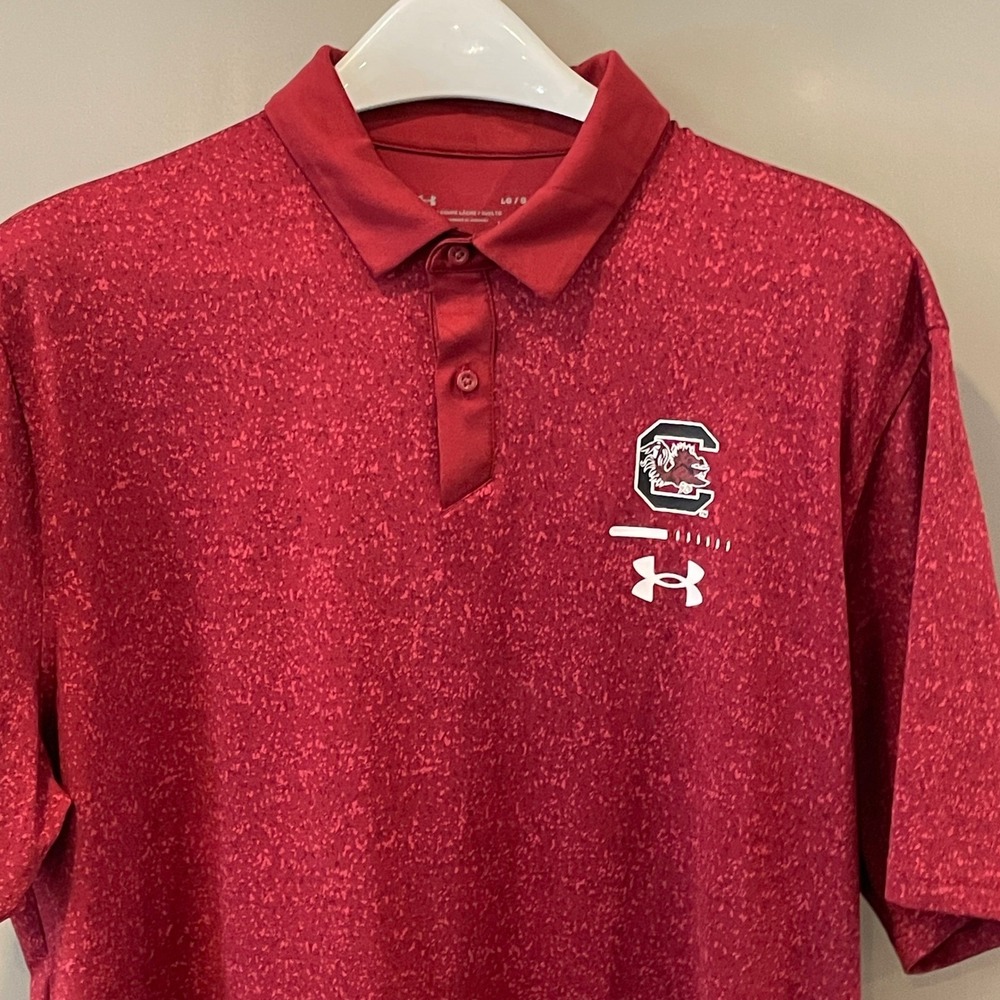 Under Armour South Carolina Gamecocks Polo Shirt Mens Large Red HeatGear Loose